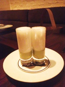 Amuse Bouche pea and mint chilled soup