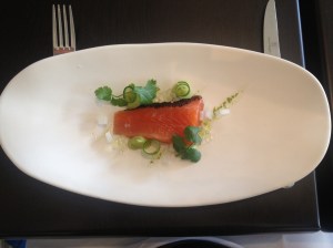 Cured trout with daikon, cucumber and lemon pearls