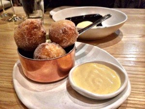 Bunuelos with rose water and cardamom custard